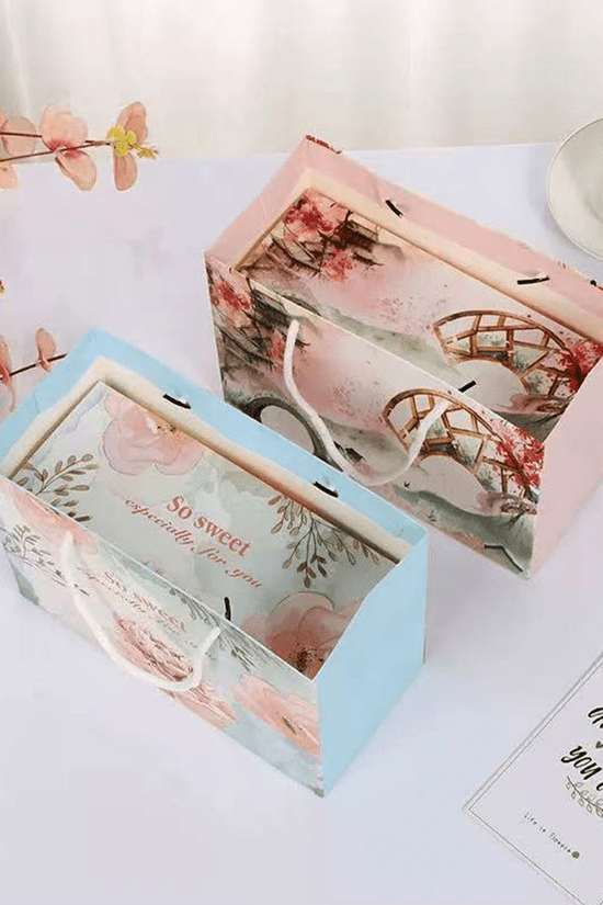 Printed Paper Bag Silk Handle To Suit Slim Rectangular Box - Bridge - TEM IMPORTS™