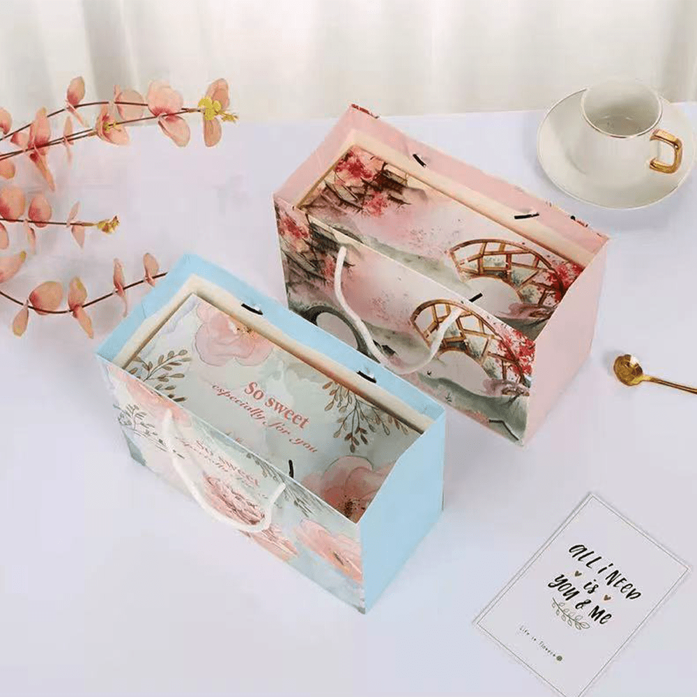 Printed Paper Bag Silk Handle To Suit Slim Rectangular Box - Bridge - TEM IMPORTS™