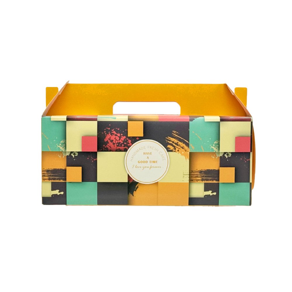 Printed Paper Cake Box Handle With Cupcake Tray - Bright Orange Theme - TEM IMPORTS™