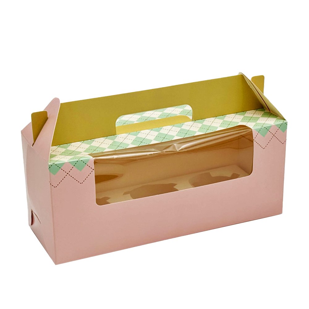 Printed Paper Cake Box Handle With Cupcake Tray - Checkered Pattern - TEM IMPORTS™