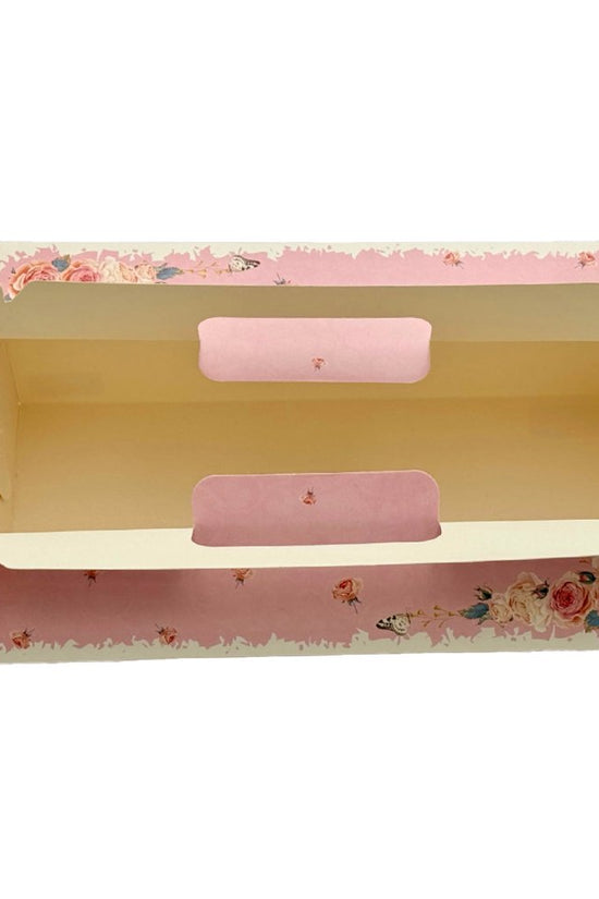 Printed Paper Cake Box Handle With Cupcake Tray - Vintage Rose Theme - TEM IMPORTS™
