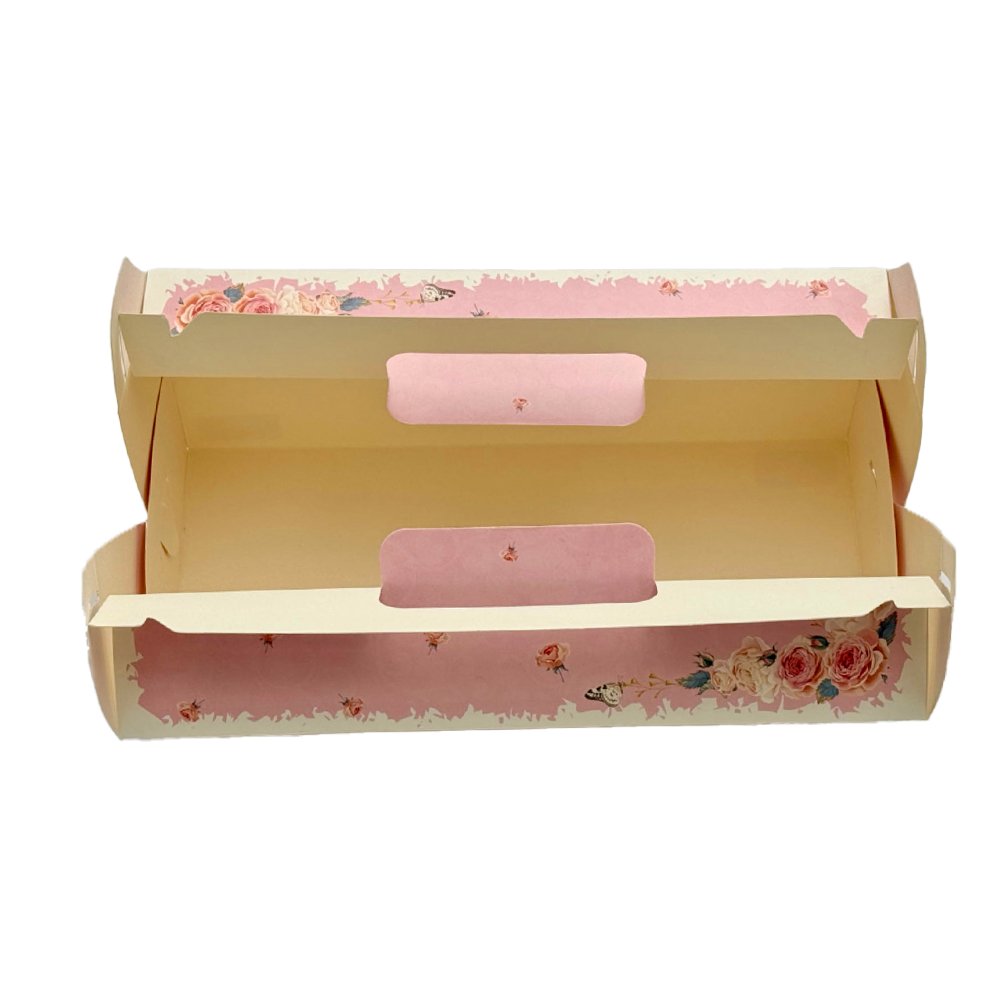 Printed Paper Cake Box Handle With Cupcake Tray - Vintage Rose Theme - TEM IMPORTS™