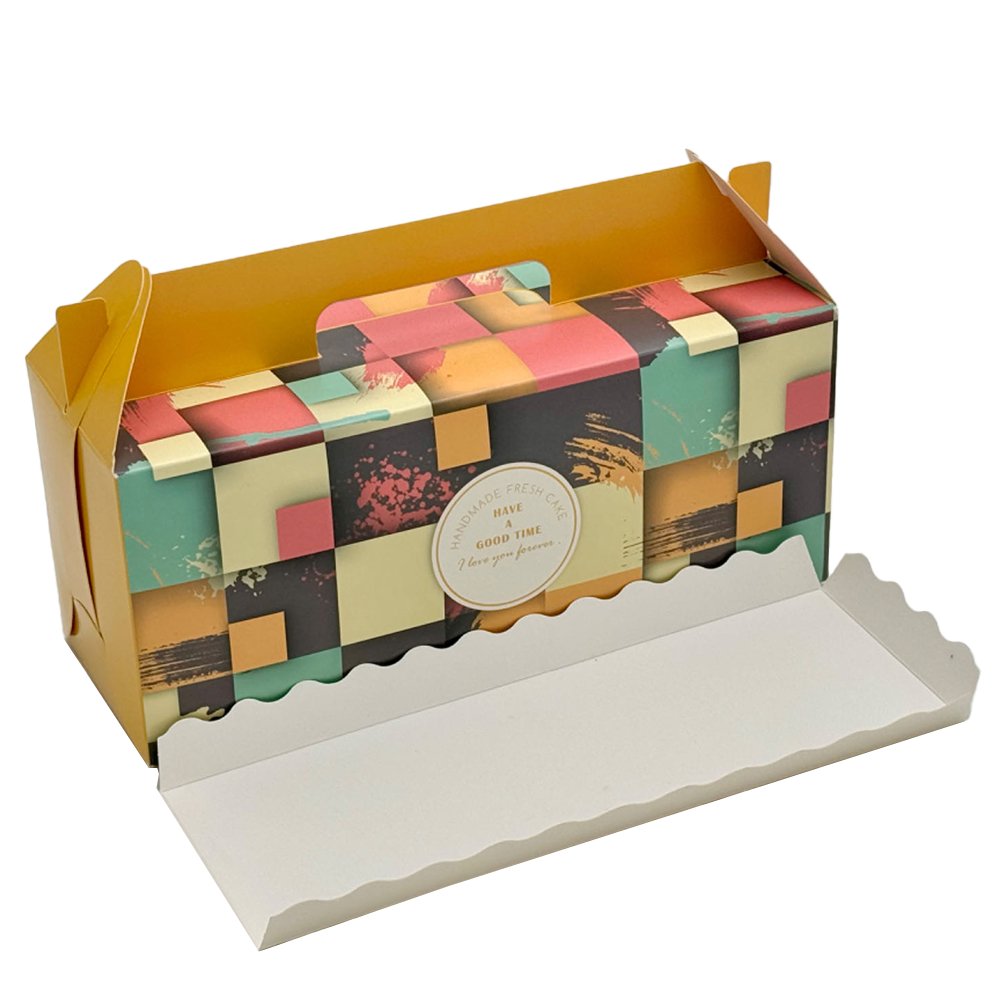 Printed Paper Cake Box Handle With Tray - Bright Orange Theme - TEM IMPORTS™