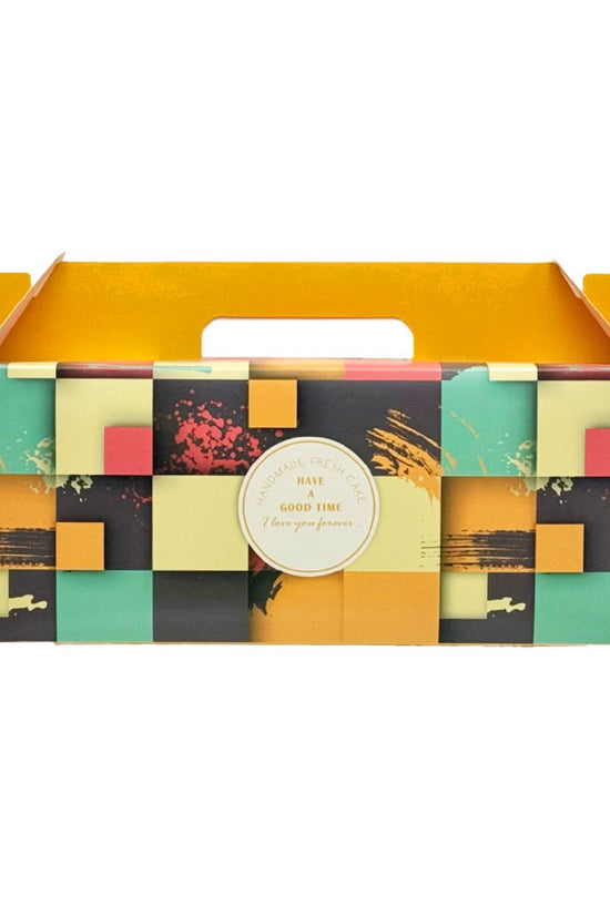 Printed Paper Cake Box Handle With Tray - Bright Orange Theme - TEM IMPORTS™