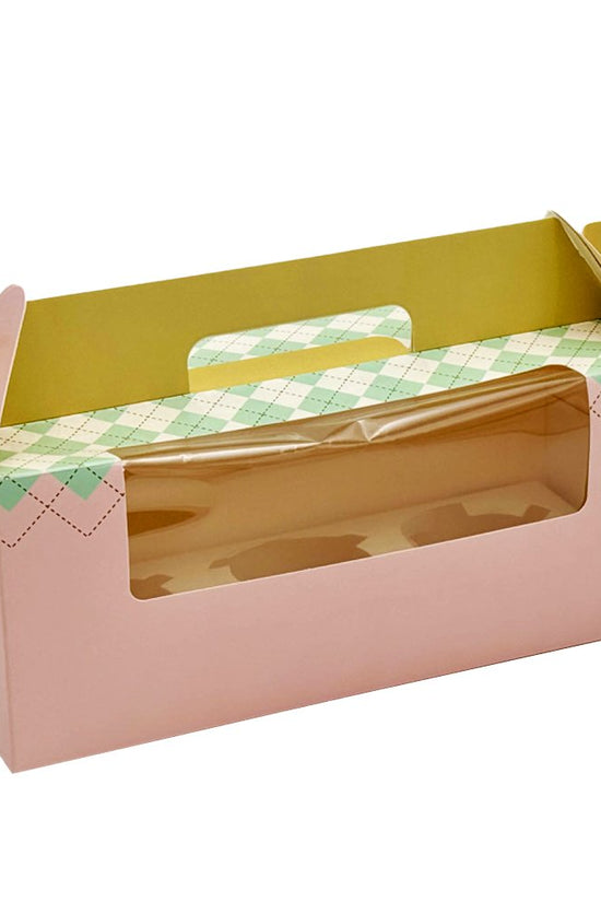 Printed Paper Cake Box Handle With Tray - Checkered Pattern - TEM IMPORTS™
