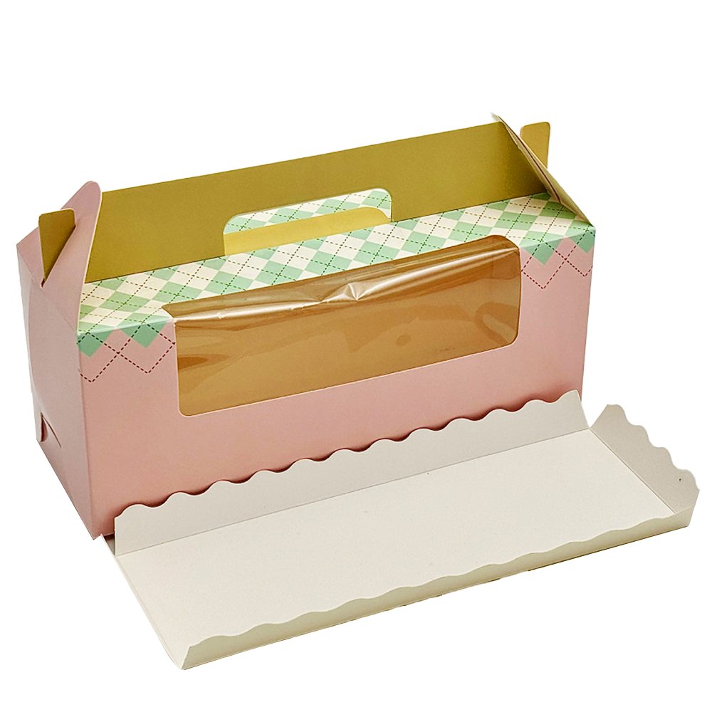 Printed Paper Cake Box Handle With Tray - Checkered Pattern - TEM IMPORTS™