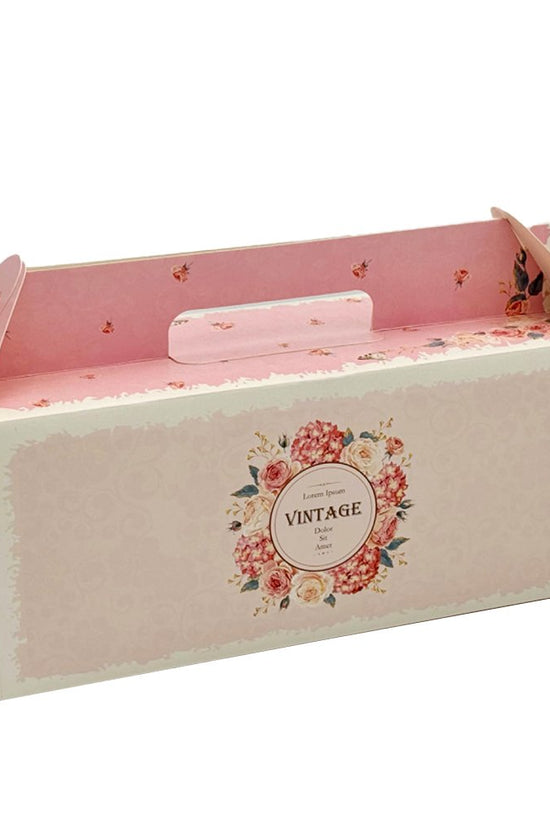 Printed Paper Cake Box Handle With Tray - Vintage Rose Theme - TEM IMPORTS™
