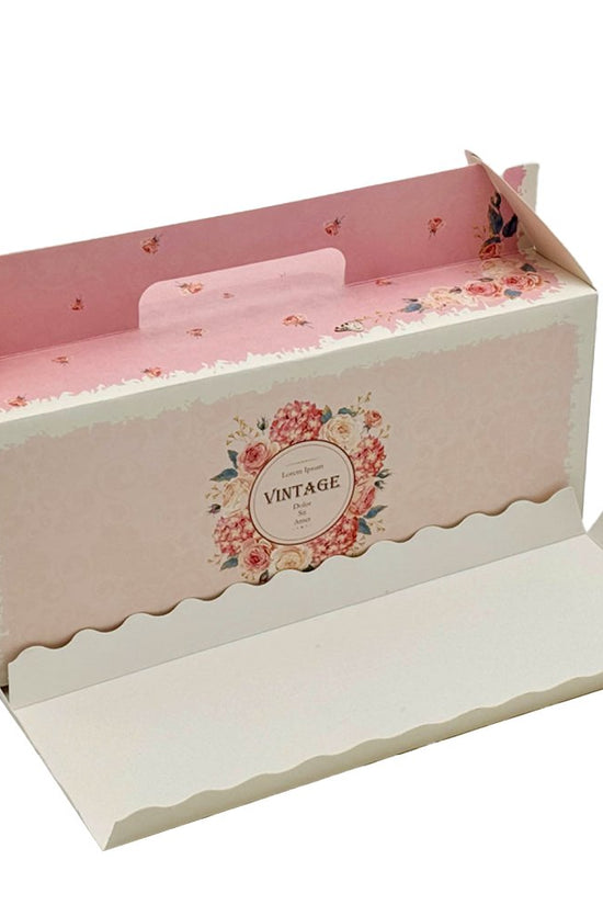 Printed Paper Cake Box Handle With Tray - Vintage Rose Theme - TEM IMPORTS™