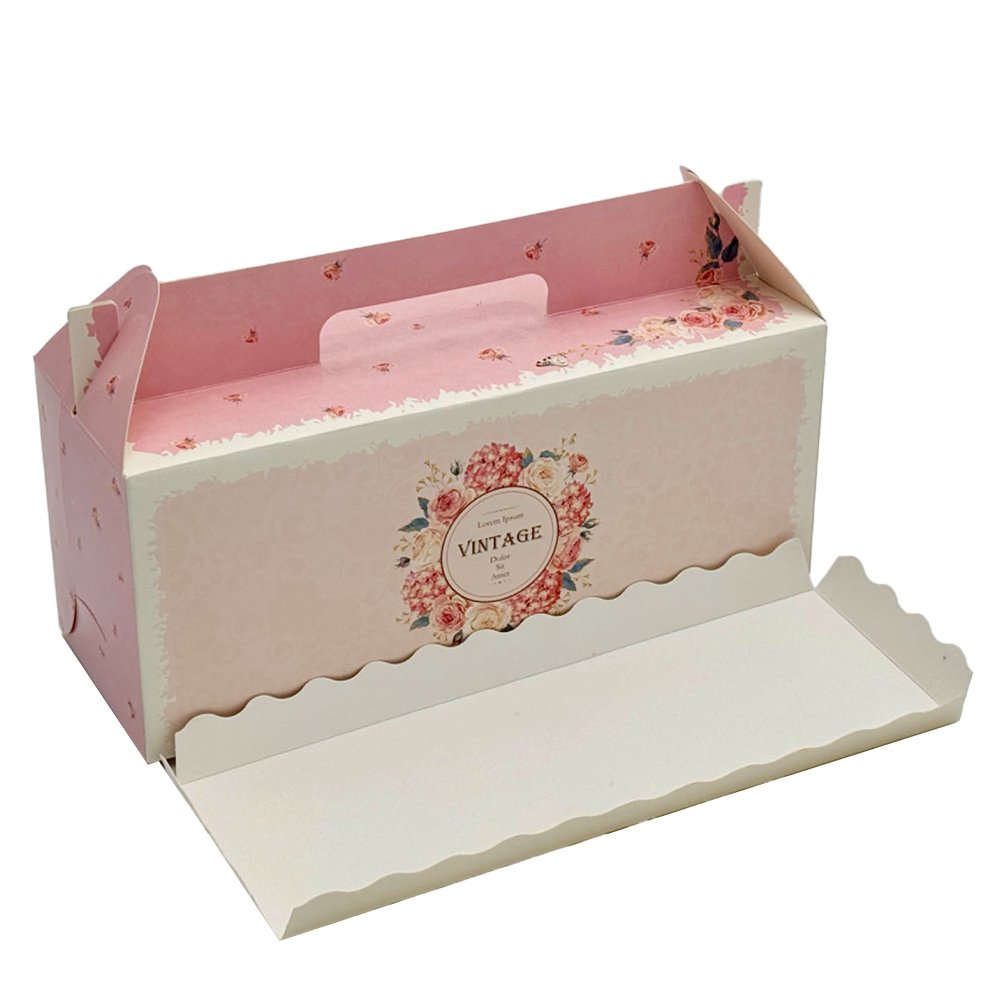 Printed Paper Cake Box Handle With Tray - Vintage Rose Theme - TEM IMPORTS™