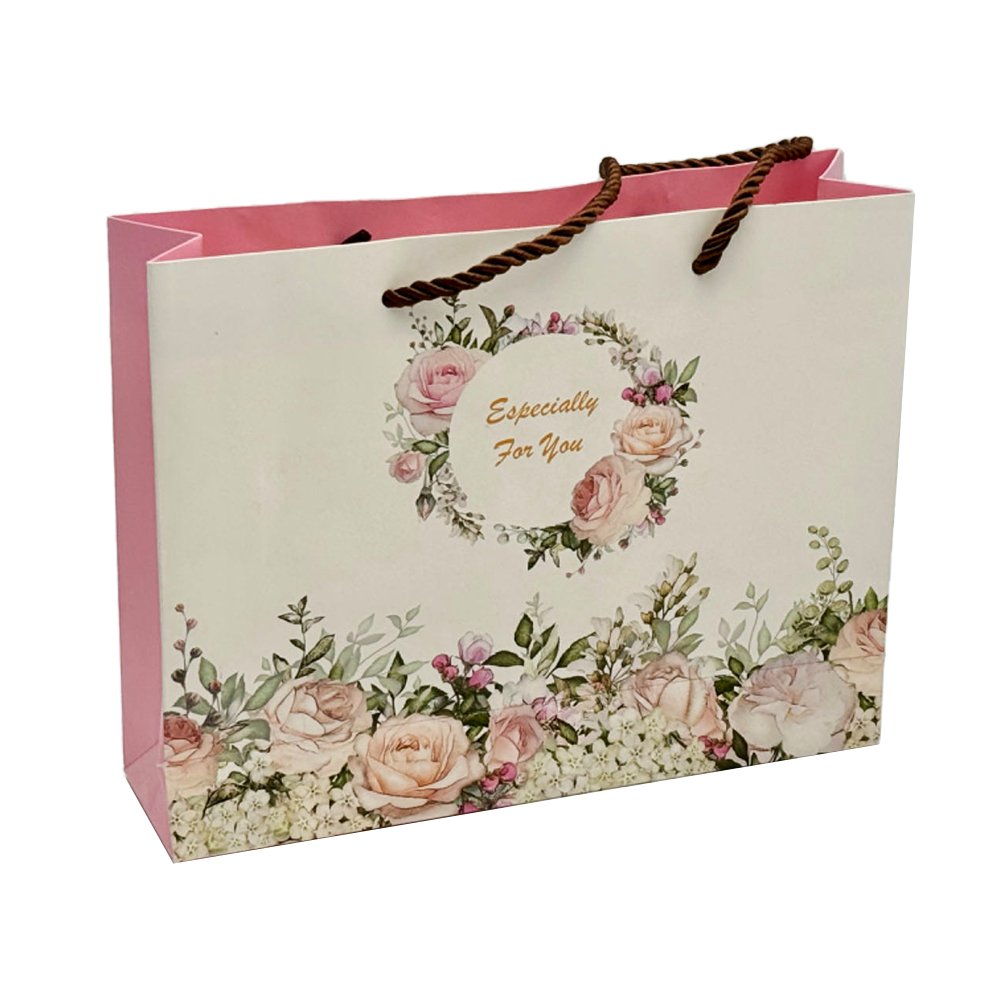 Printed Roses Paper Bag Rope Handle To Suit Pink Roses Box - TEM IMPORTS™