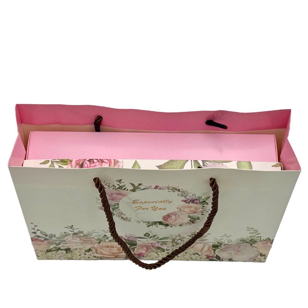 Printed Roses Paper Bag Rope Handle To Suit Pink Roses Box - TEM IMPORTS™