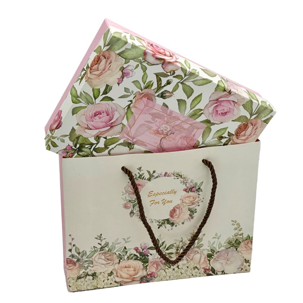 Printed Roses Paper Bag Rope Handle To Suit Pink Roses Box - TEM IMPORTS™