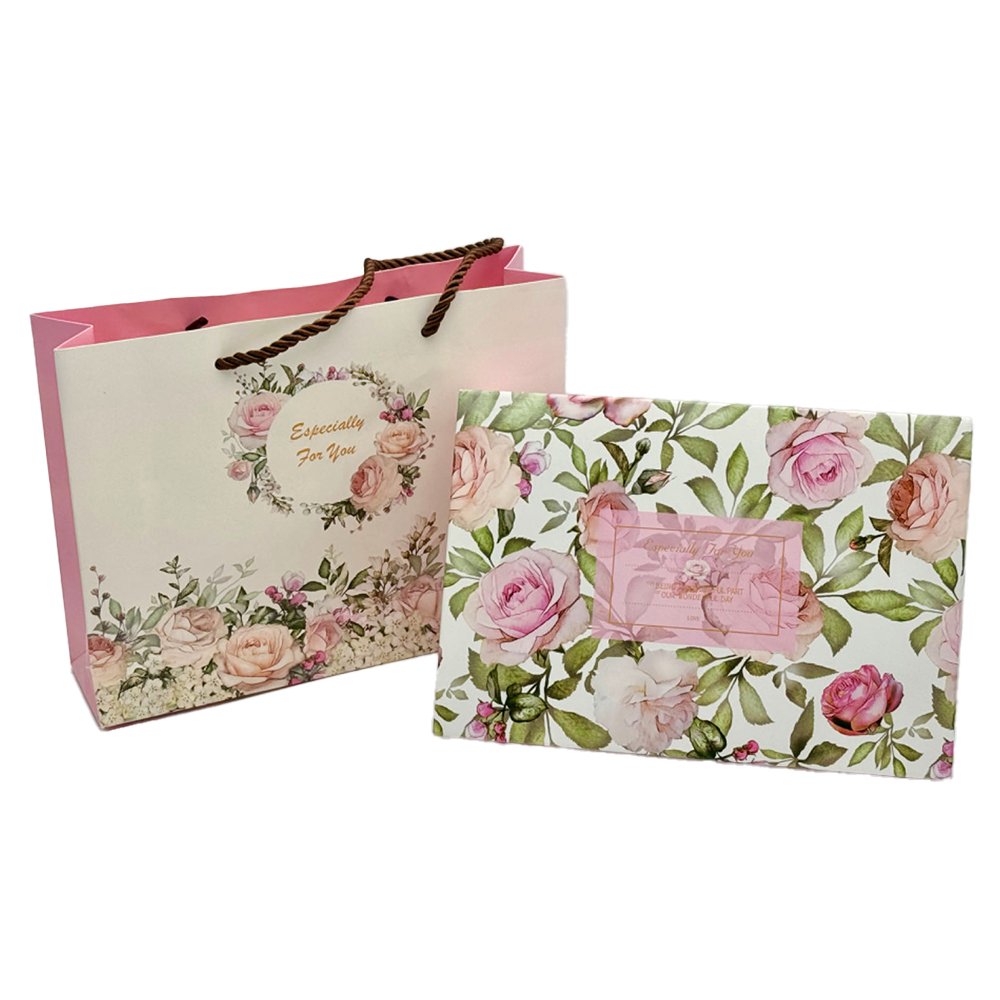 Printed Roses Paper Bag Rope Handle To Suit Pink Roses Box - TEM IMPORTS™