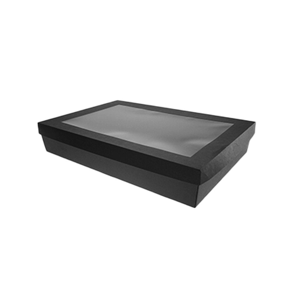 Rectangle Black Catering Tray Lid With PET Window - Suit Medium Plus Tray - TEM IMPORTS™