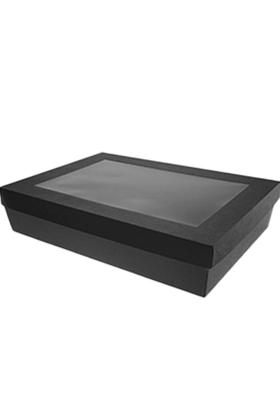 Rectangle Black Catering Tray Lid With PET Window - Suit Medium Tray - TEM IMPORTS™