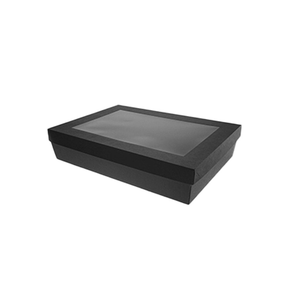 Rectangle Black Catering Tray Lid With PET Window - Suit Medium Tray - TEM IMPORTS™