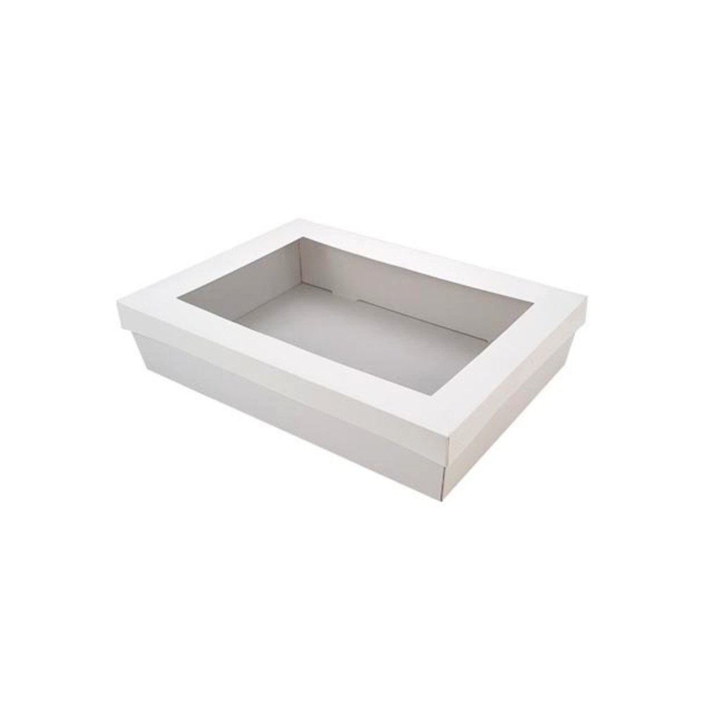 Rectangle White Catering Tray Lid With PET Window - Suit Medium Tray - TEM IMPORTS™