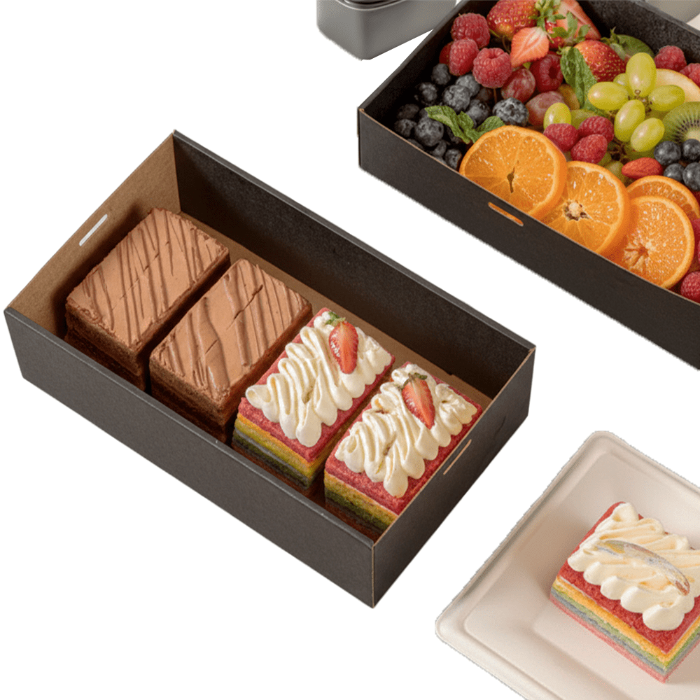 Small Black Corrugated Rectangle Catering Tray - 100/CTN - TEM IMPORTS™