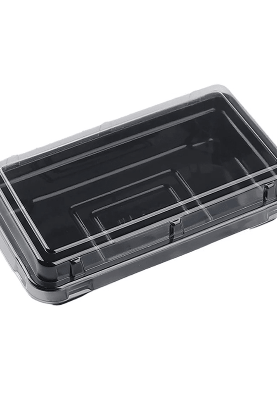 Small Black Rectangular Plastic Cake Tray with Clear PET Lid - TEM IMPORTS™