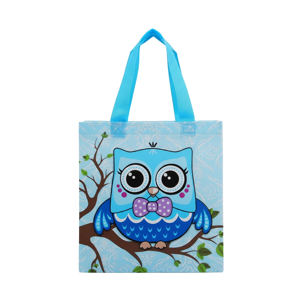 Small PP Printed Blue Owl Non-Woven Bag - Pack of 10