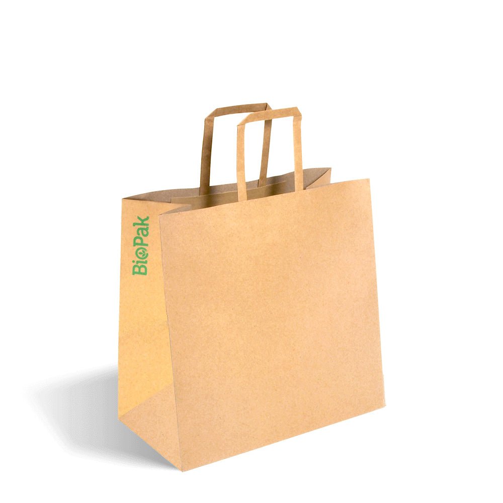 Small Flat Handle Kraft Paper Bags - 250/CTN - TEM IMPORTS™