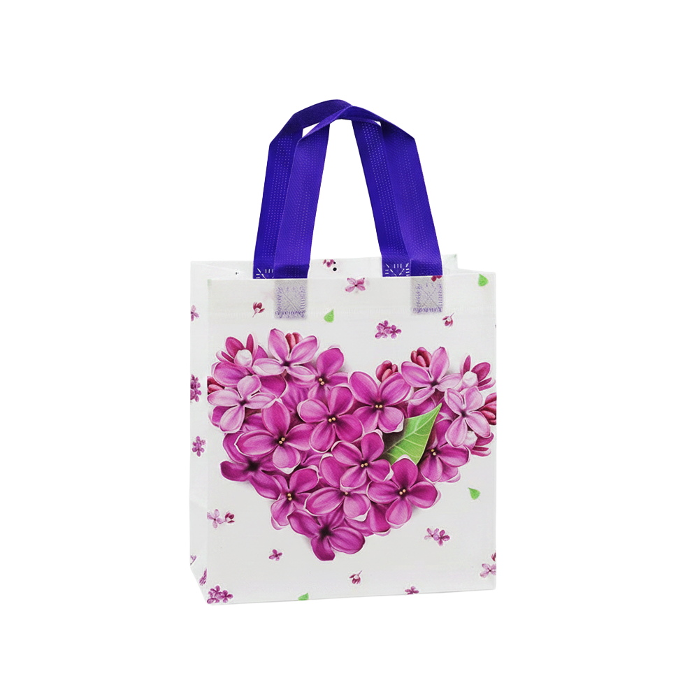 Small PP Printed Lavender Heart Shape Non-Woven Bag - Pack of 10