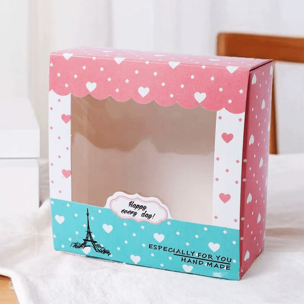 Small Square Printed Paris Theme Paper Box With Window - TEM IMPORTS™