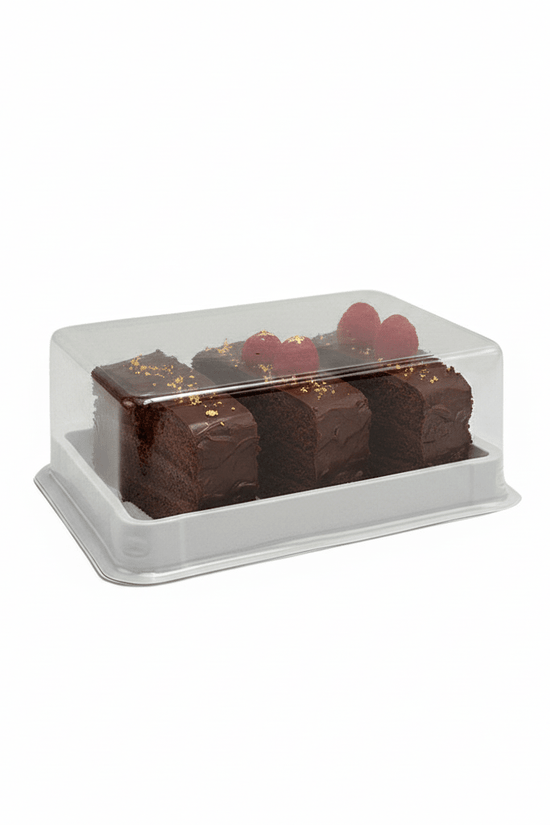 Small White Rectangular Plastic Cake Tray With Clear Lid - TEM IMPORTS™