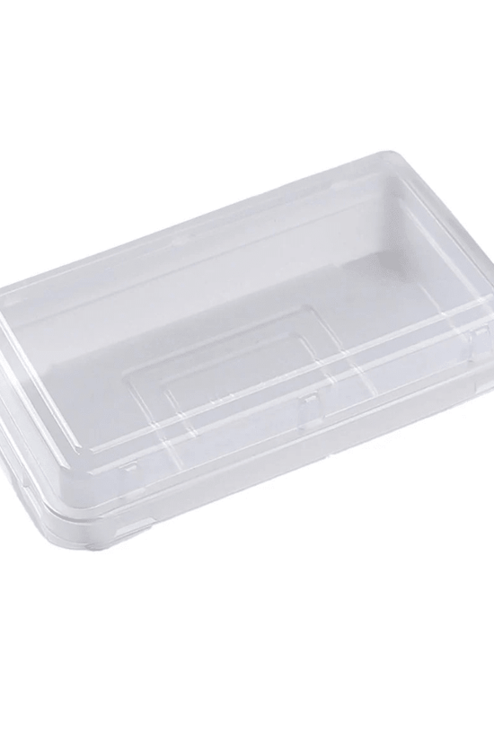 Small White Rectangular Plastic Cake Tray with Clear PET Lid - TEM IMPORTS™