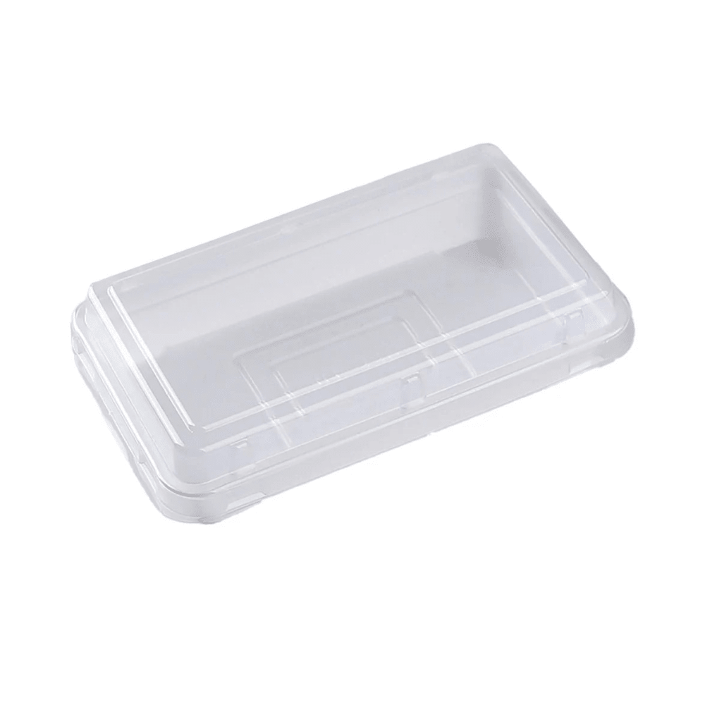Small White Rectangular Plastic Cake Tray with Clear PET Lid - TEM IMPORTS™