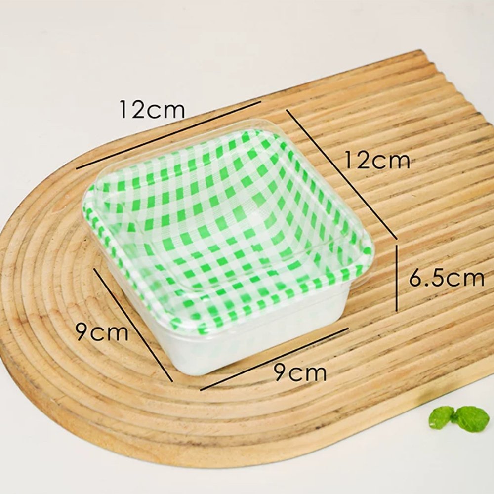 Square Checkered Pattern Green With Clear PET Lid - TEM IMPORTS™