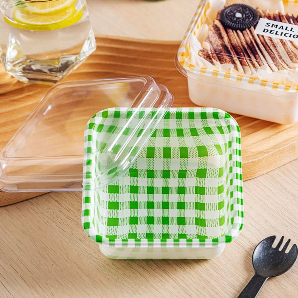 Square Checkered Pattern Green With Clear PET Lid - TEM IMPORTS™