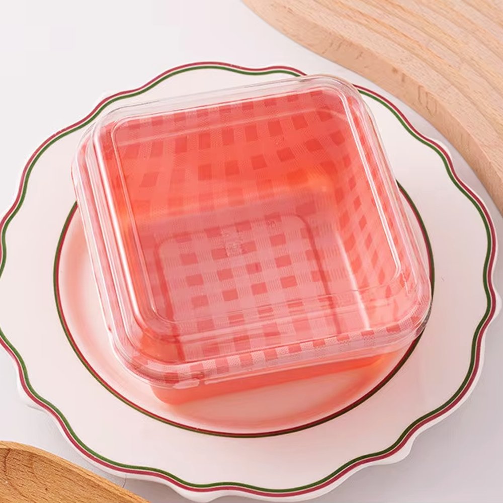 Square Checkered Pattern Red With Clear PET Lid - TEM IMPORTS™