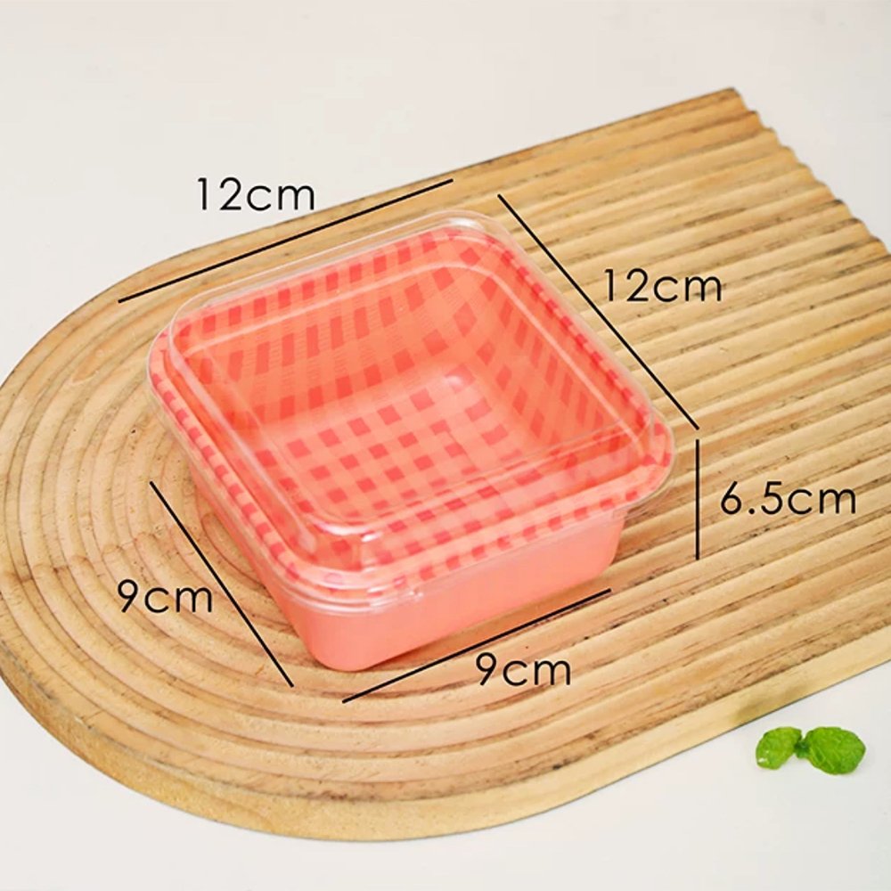 Square Checkered Pattern Red With Clear PET Lid - TEM IMPORTS™