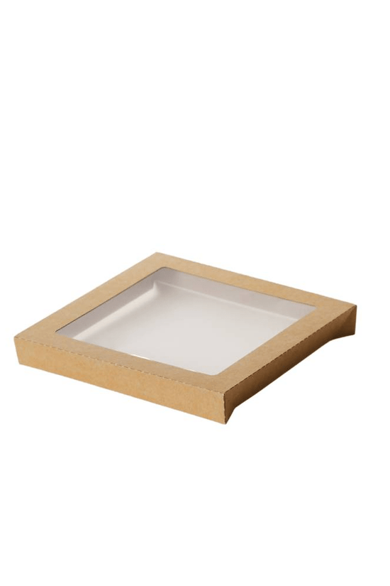 Square Kraft Catering Tray Window Lid - Suit Small Square Tray *H60 - TEM IMPORTS™