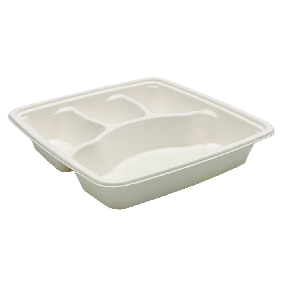 Square Takeaway Sugarcane 9" Inch Tray - 4 Compartment - TEM IMPORTS™