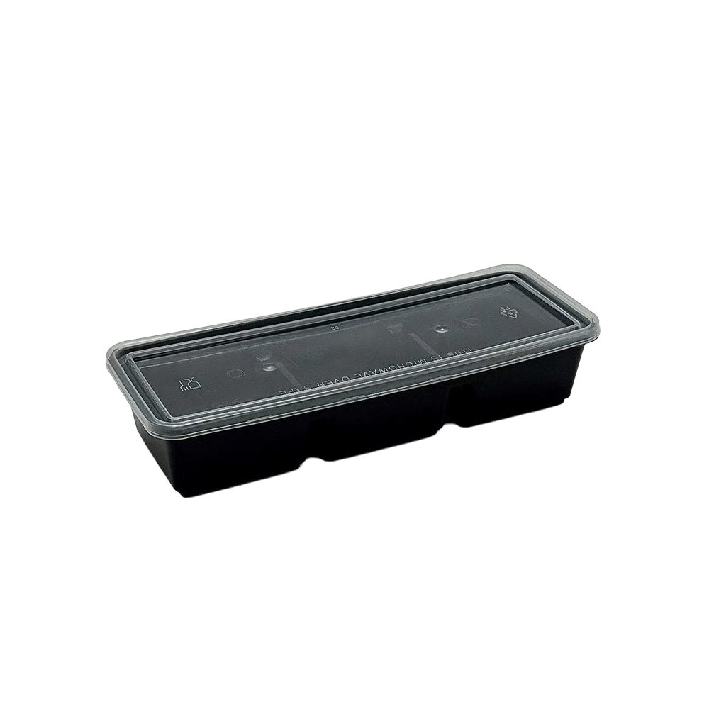 Traditional 3 Compartment Black Takeaway Bento Box With Lid - TEM IMPORTS™