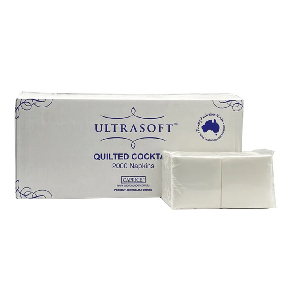 Ultrasoft Quilted Cocktail Napkin White 24cm x 24cm - 2000/CTN - TEM IMPORTS™