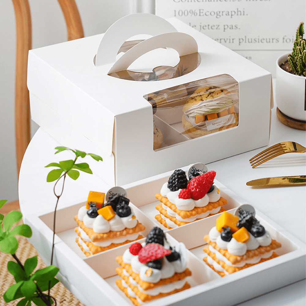 White Cake Box Window With Handle & 4 Compartment - TEM IMPORTS™