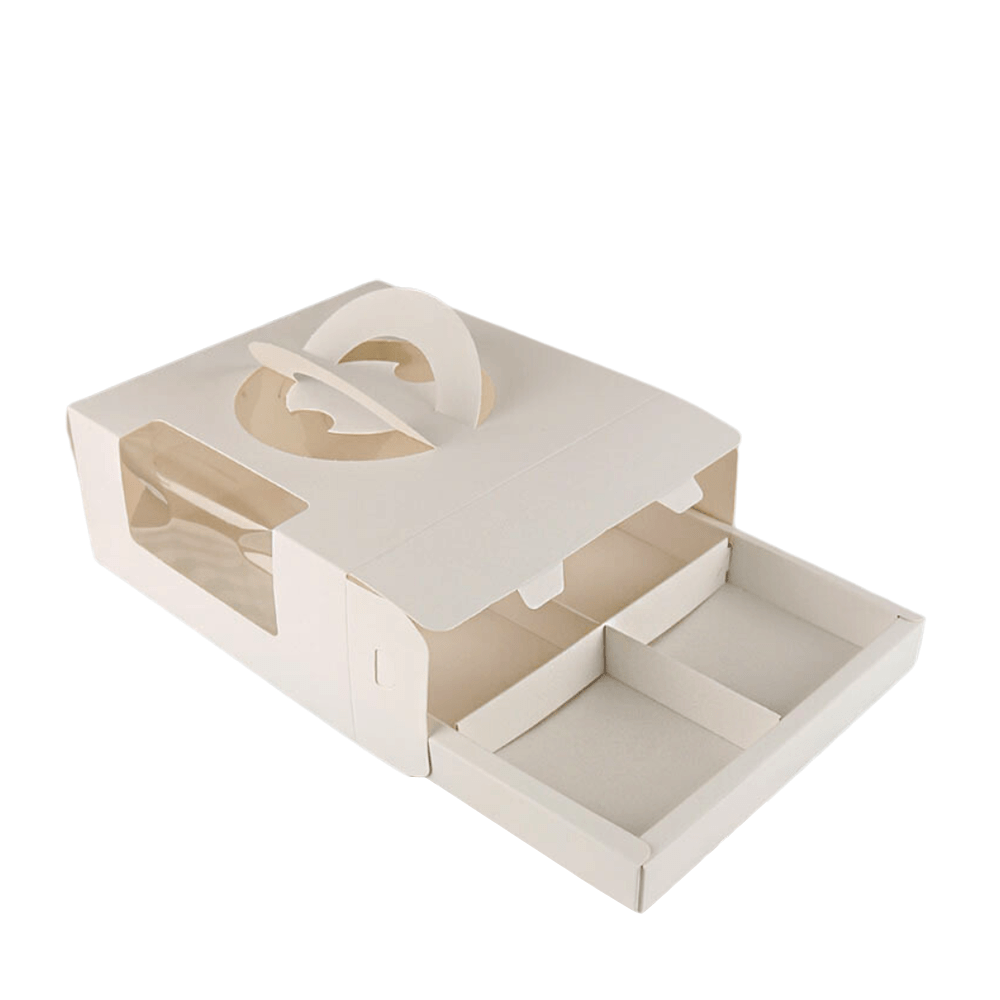 White Cake Box Window With Handle & 4 Compartment - TEM IMPORTS™