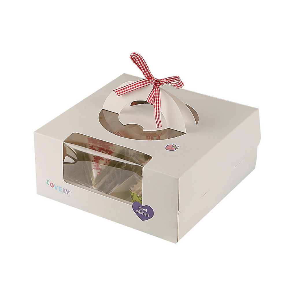 White Cake Box Window With Handle & 4 Compartment - TEM IMPORTS™