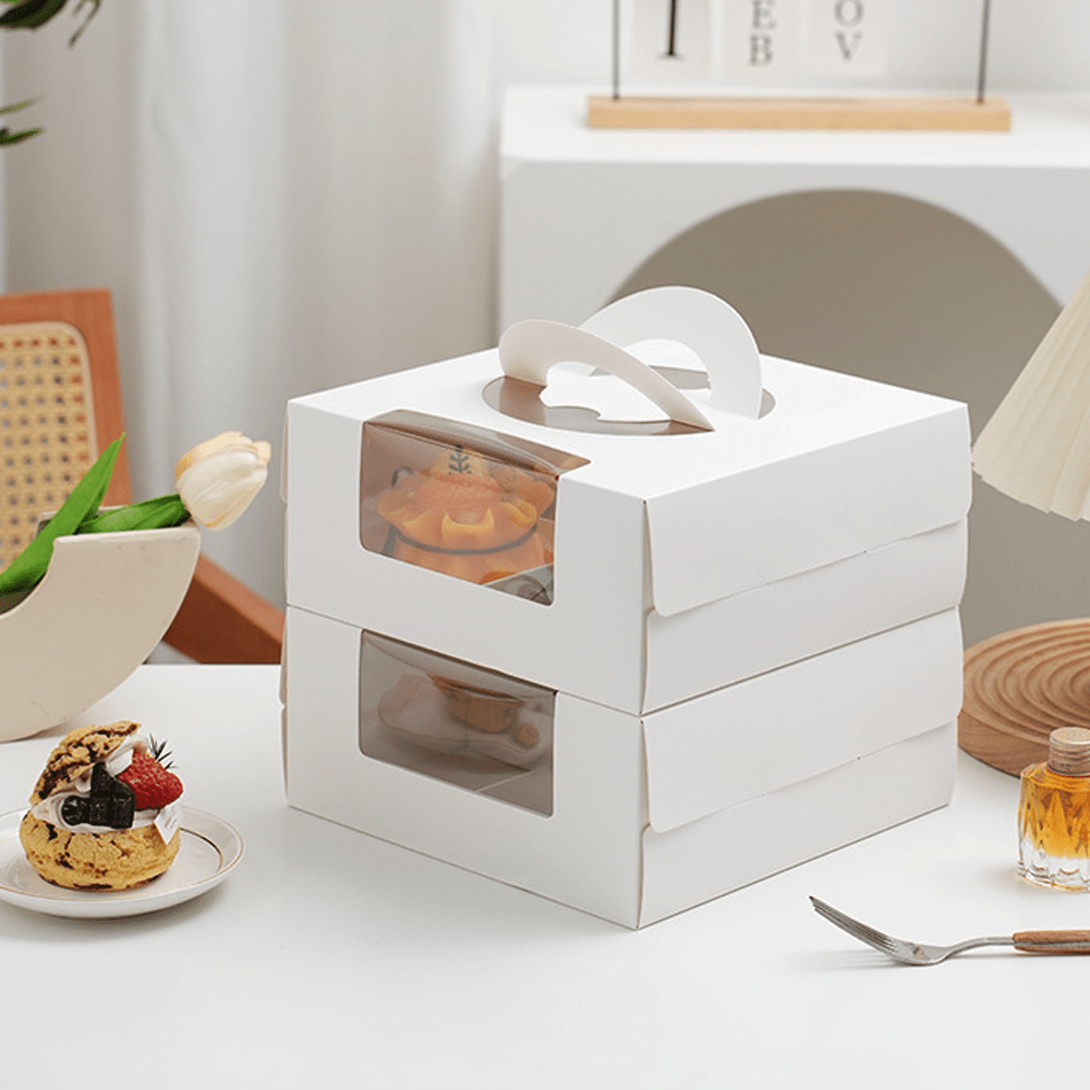 White Cake Box Window With Handle & 4 Compartment - TEM IMPORTS™