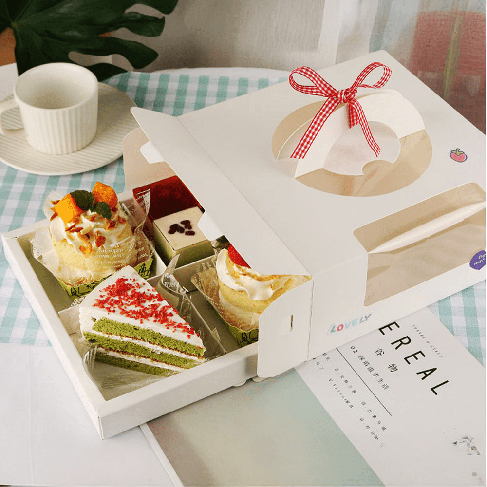 White Cake Box Window With Handle & 4 Compartment - TEM IMPORTS™