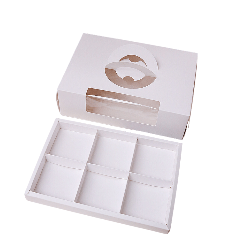 White Cake Box Window With Handle & 6 Compartment - TEM IMPORTS™