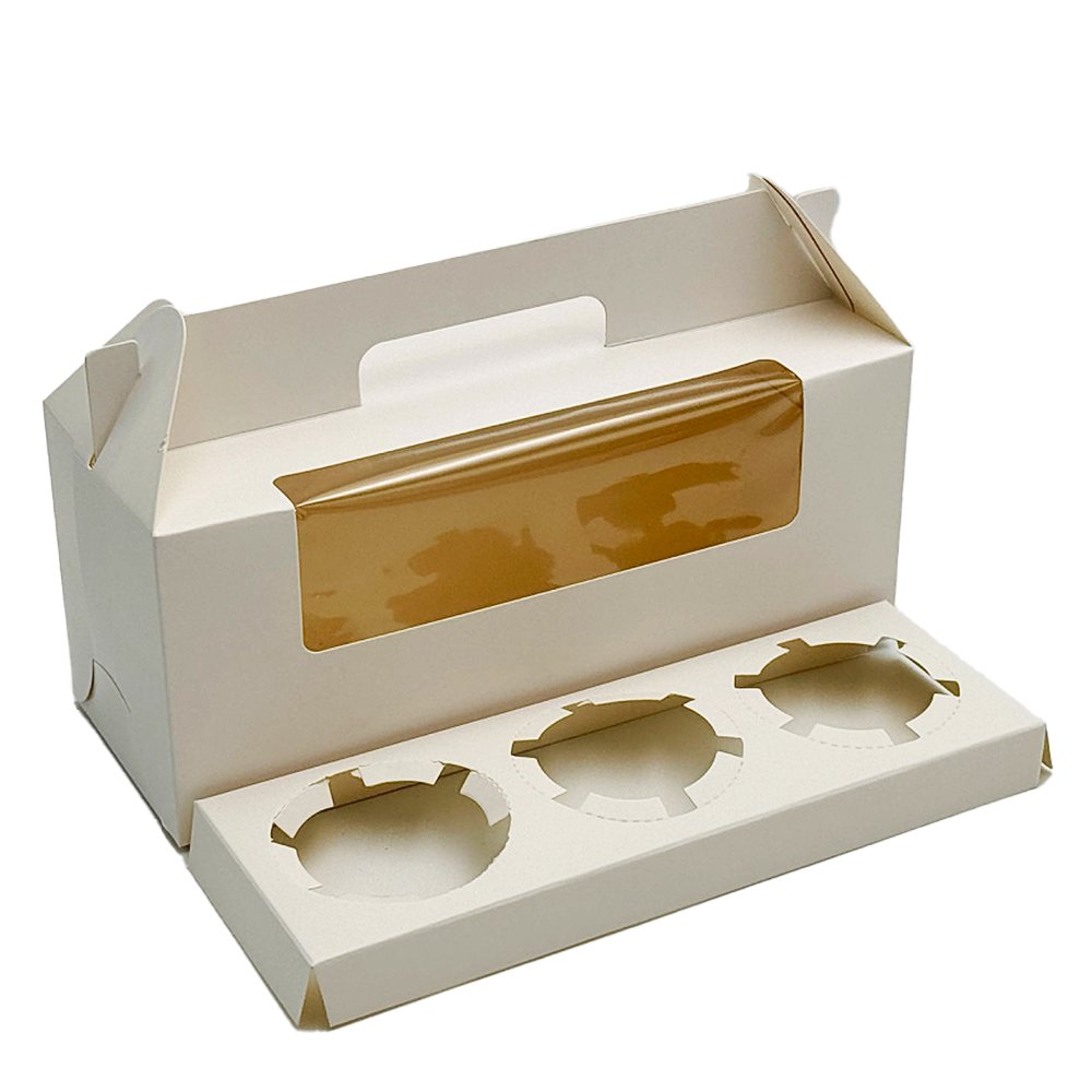 White Paper Cake Box Handle Window With Cupcake Tray - TEM IMPORTS™