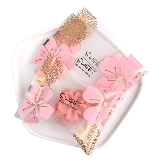 100x70mm Heat Seal Nougat Bags -Pk100-Pink Flower - TEM IMPORTS™