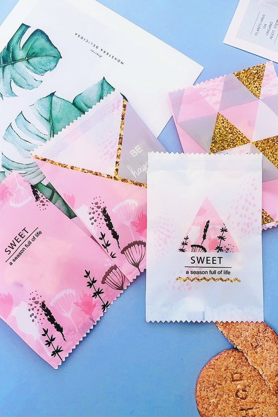 100x70mm Heat Seal Nougat Bags -Pk100-Pink Pattern - TEM IMPORTS™