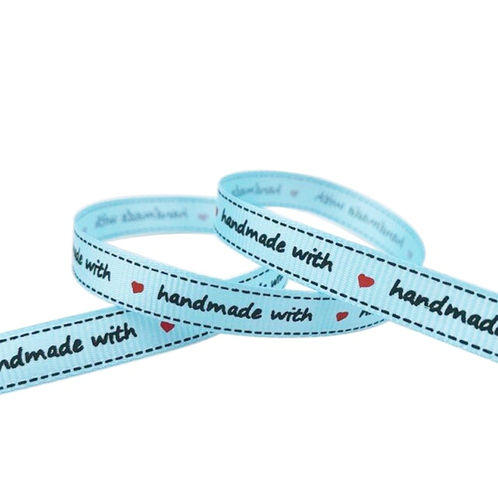 10mm "Handmade" Printed Grosgrain - Light Blue - TEM IMPORTS™