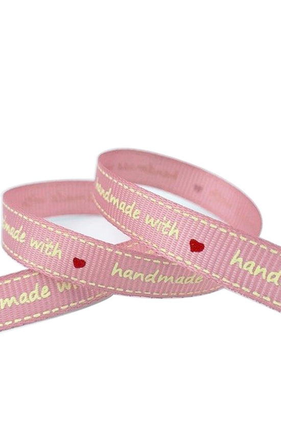 10mm "Handmade" Printed Grosgrain - Light Pink - TEM IMPORTS™