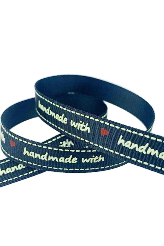 10mm "Handmade" Printed Grosgrain - Navy - TEM IMPORTS™